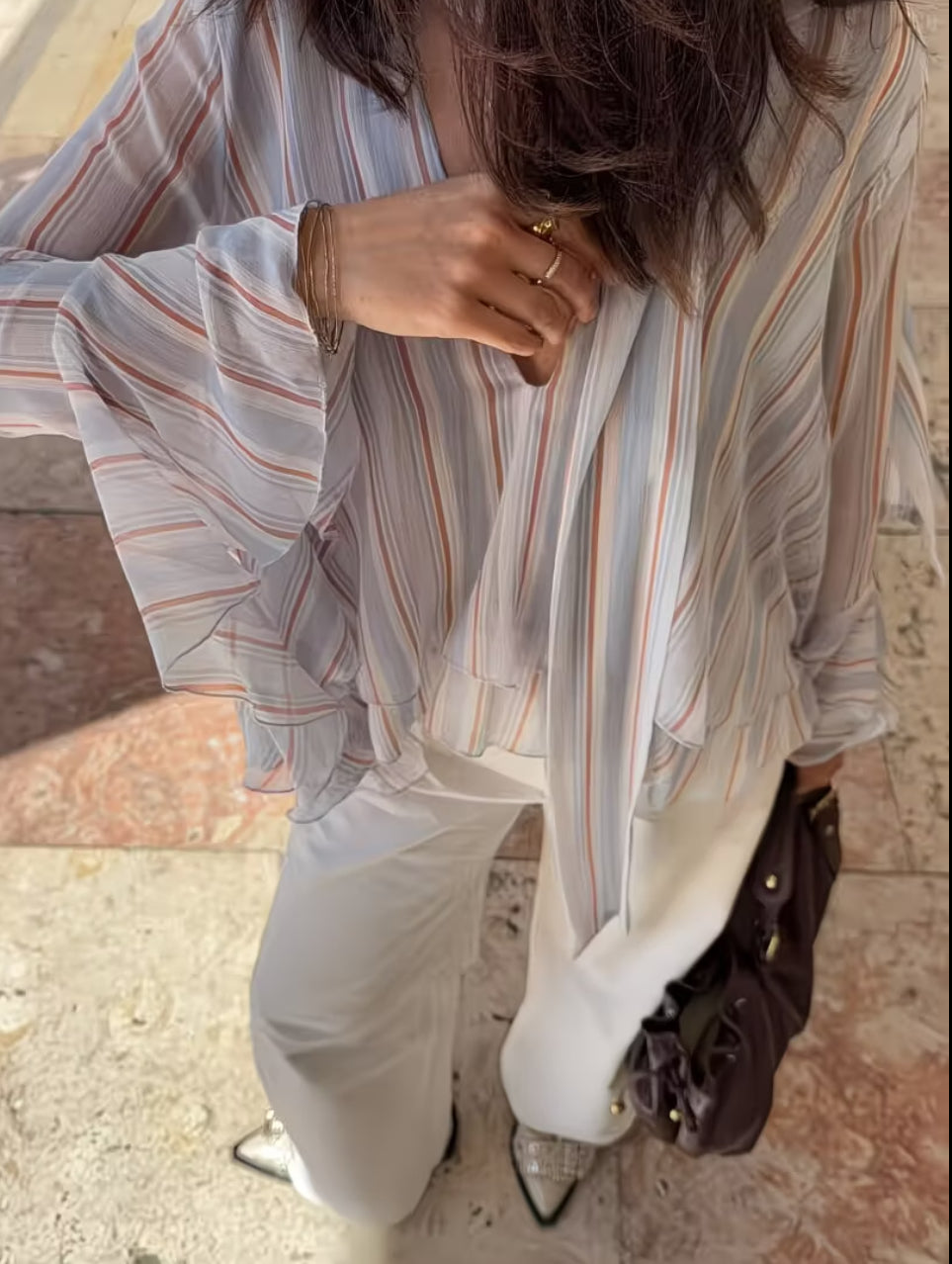 The Cabe Paris Stripe Tie-Front Blouse