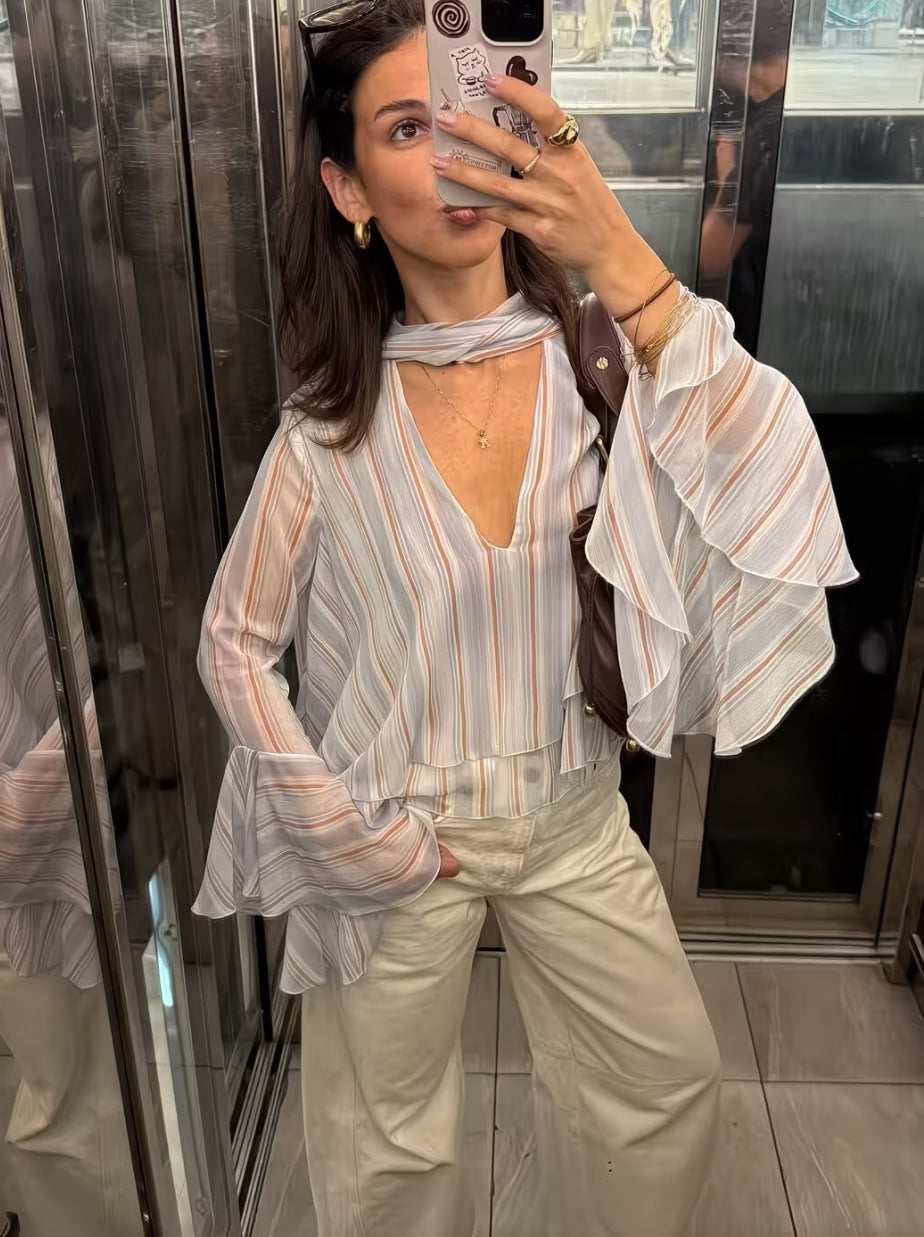 The Cabe Paris Stripe Tie-Front Blouse