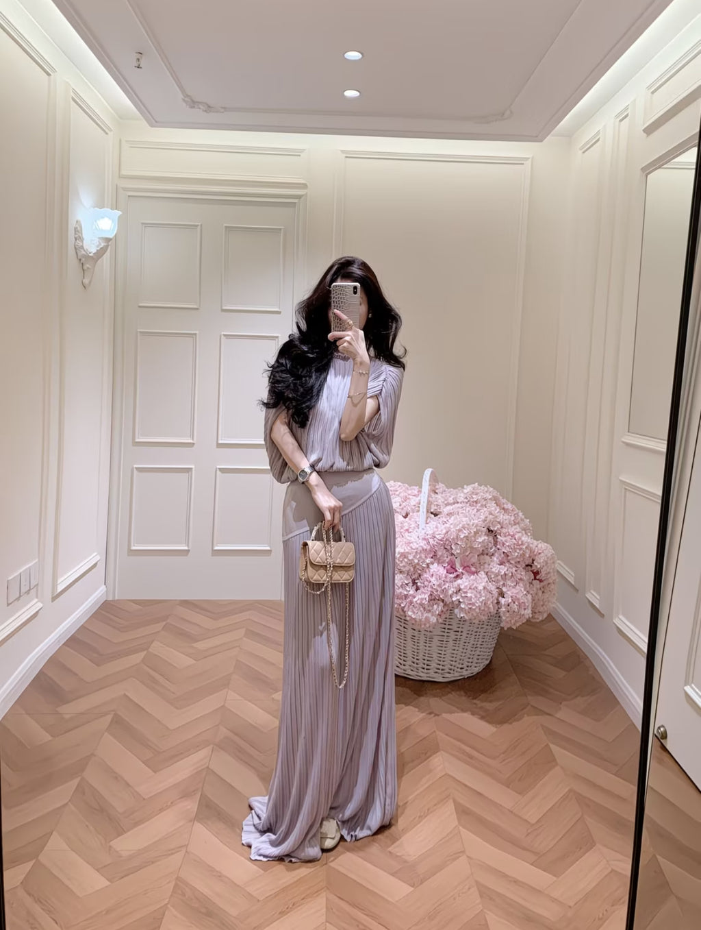 Aurora Pleated Two-Piece Maxi Set – Mauve