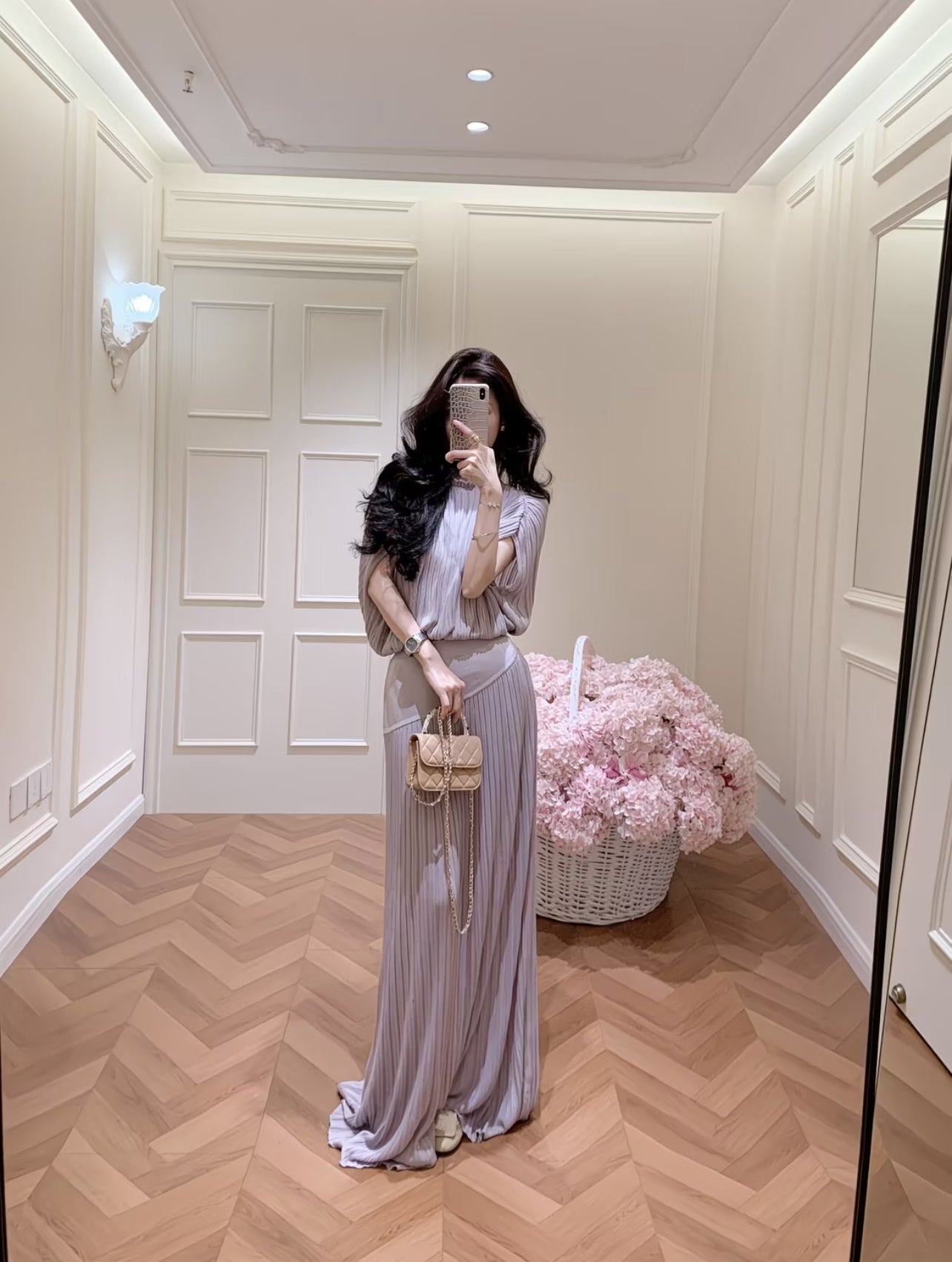 Aurora Pleated Two-Piece Maxi Set – Mauve