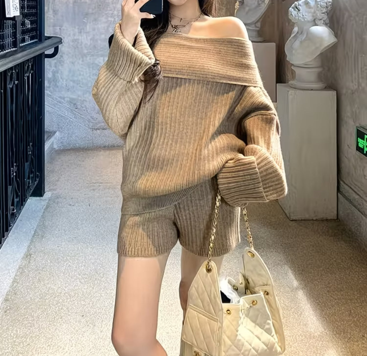 Luna Luxe Off-Shoulder Knit Lounge Set