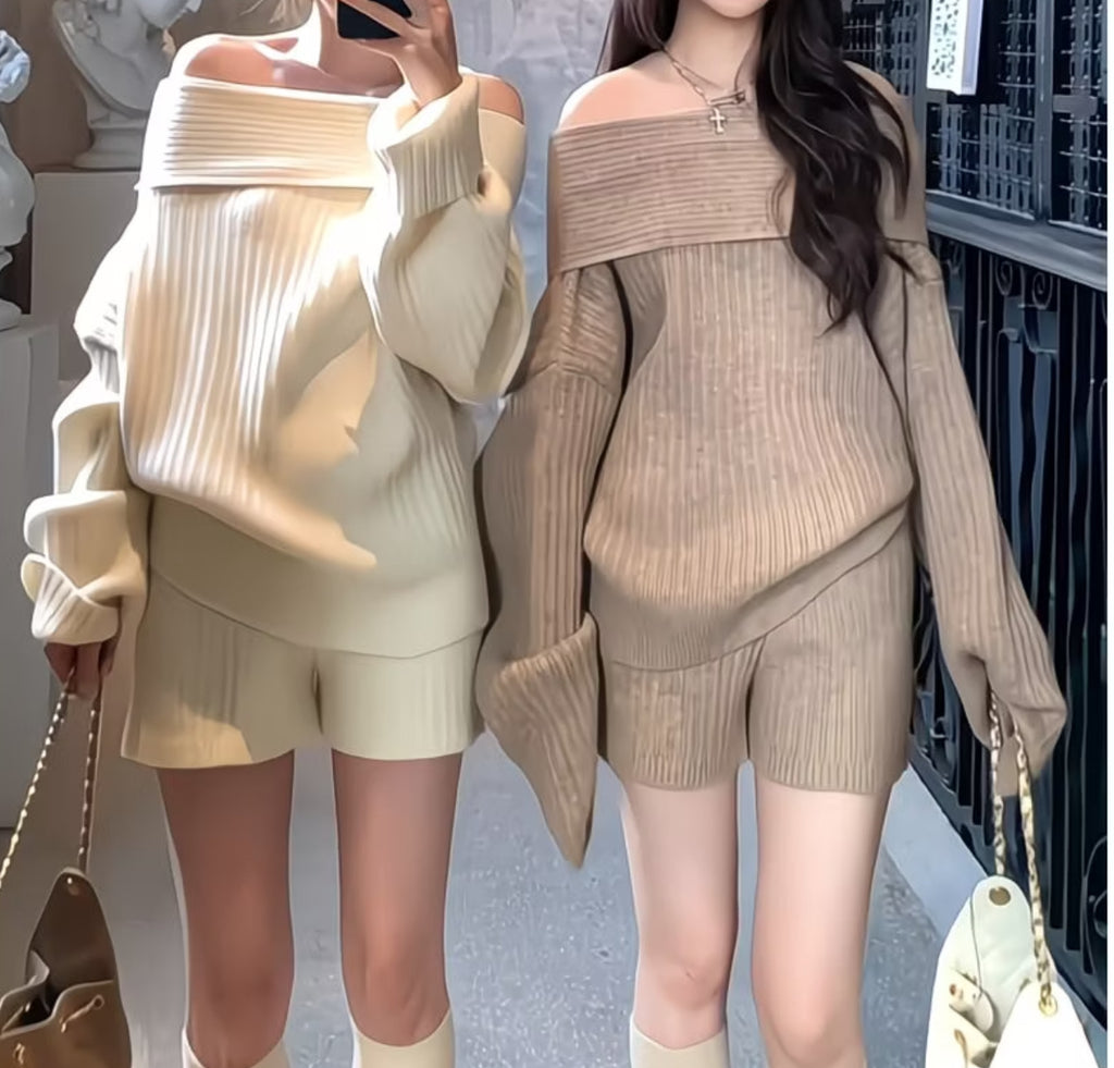 Luna Luxe Off-Shoulder Knit Lounge Set