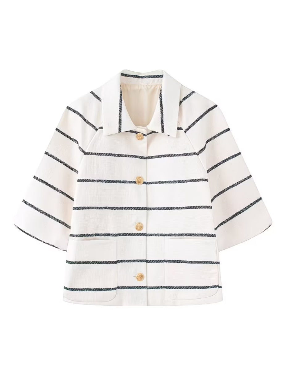Women's Textured Stripe Short-Sleeve Jacket