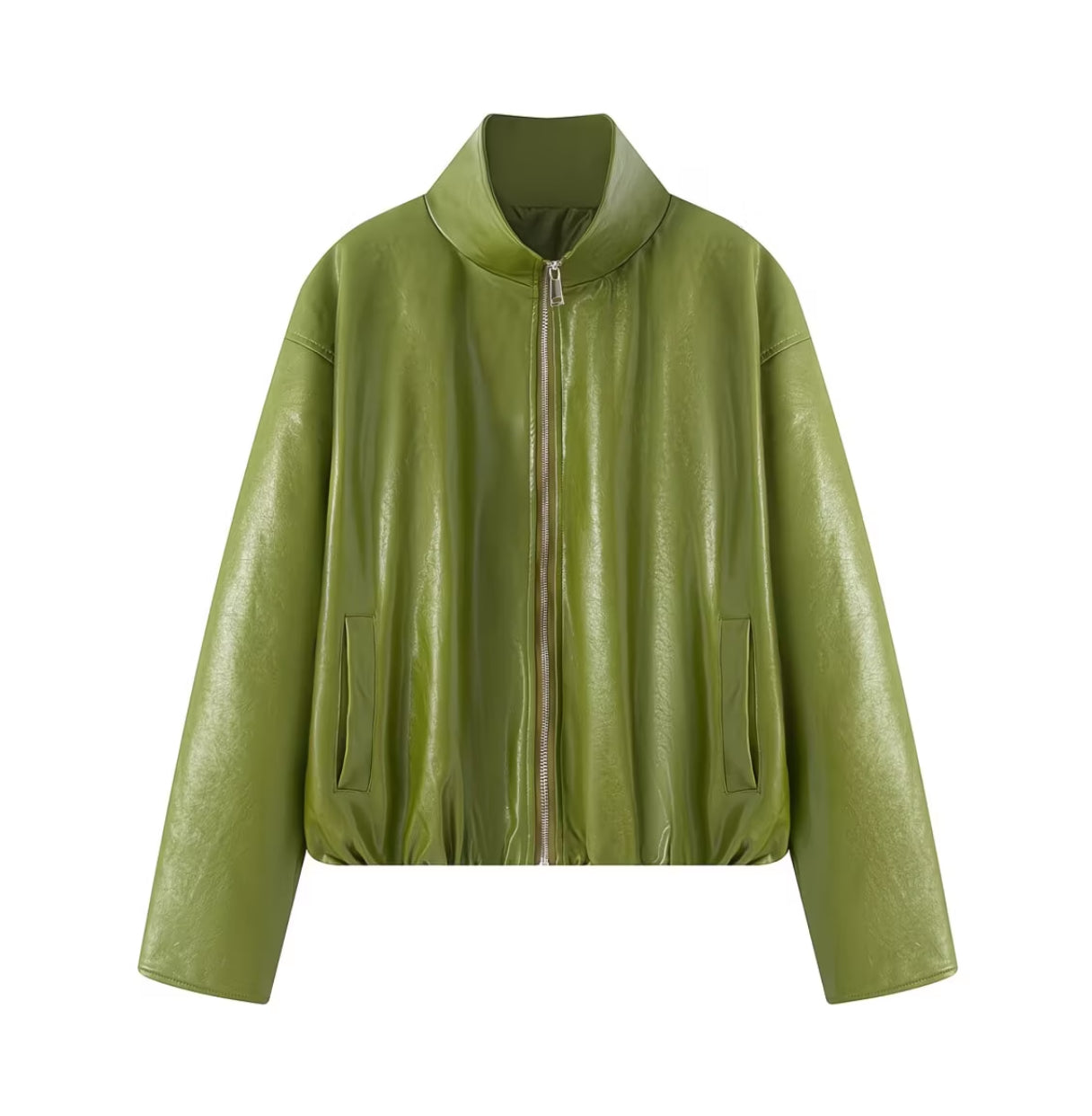 Sienna Faux Leather Strapless Mini Dress & Oversized Jacket Set – Olive Green