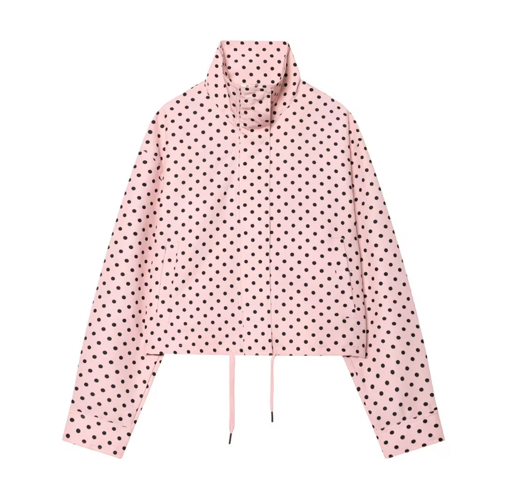 Elegant Polka Dot Full-Zip Jacket & Shorts 2-Piece Set – Stylish Spring, Summer & Autumn Outfit