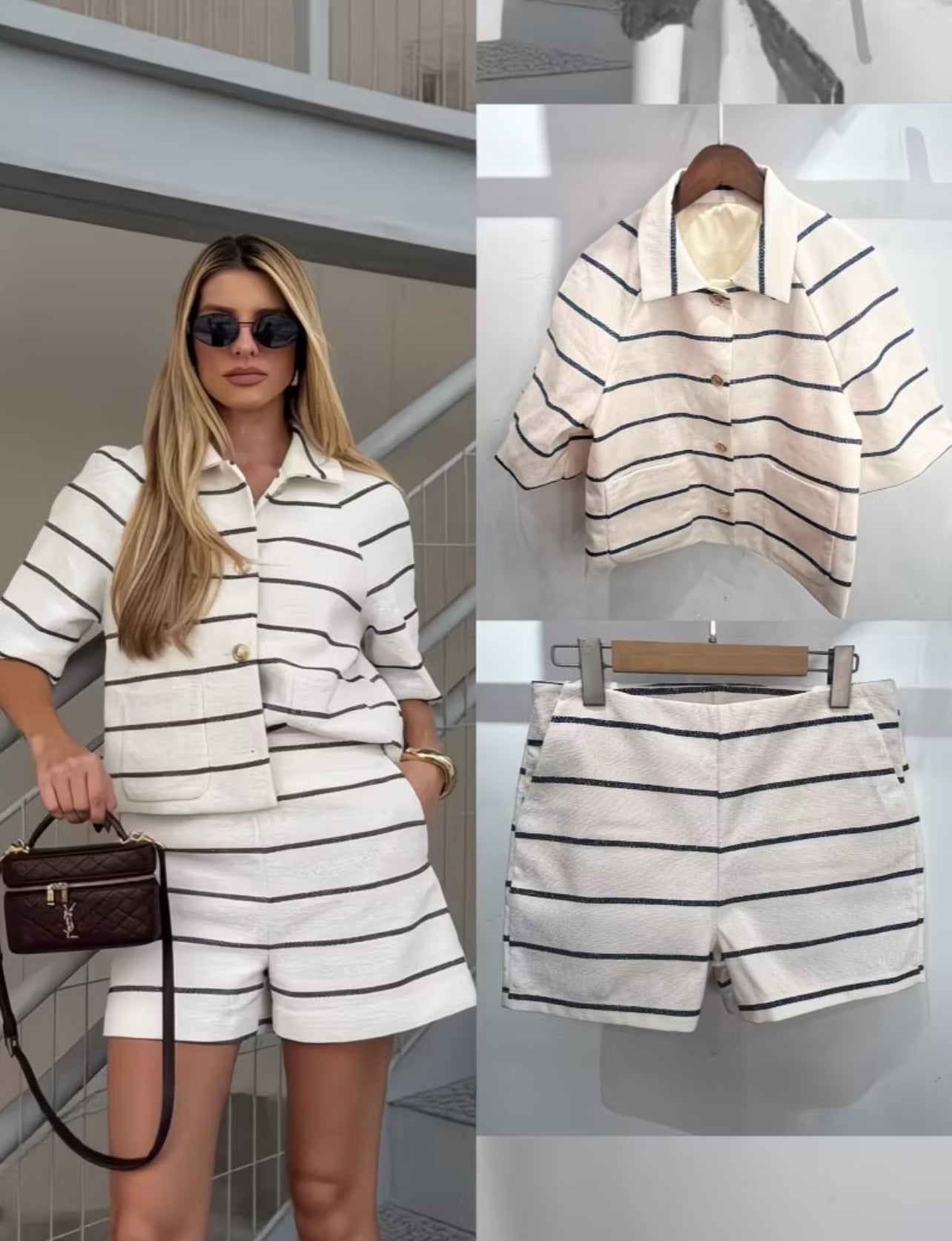 Women's Textured Stripe Short-Sleeve Jacket