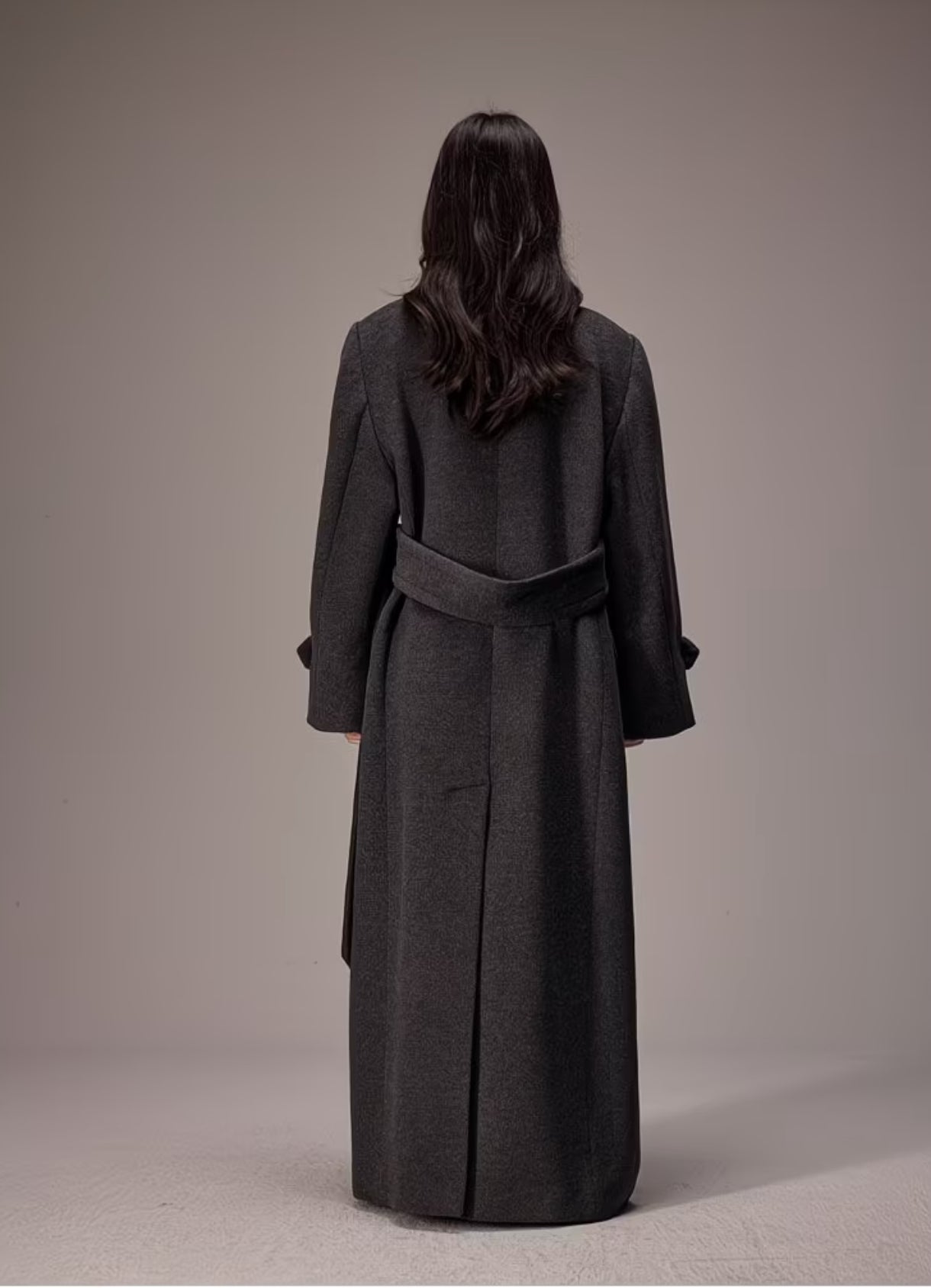 Women's Long Belted Double-Breasted Trench Coat – Elegant Winter Maxi Overcoat