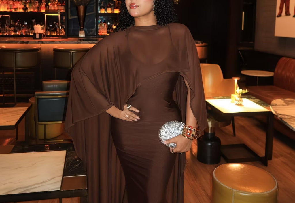 Seraphina Chocolate Cape Maxi Dress