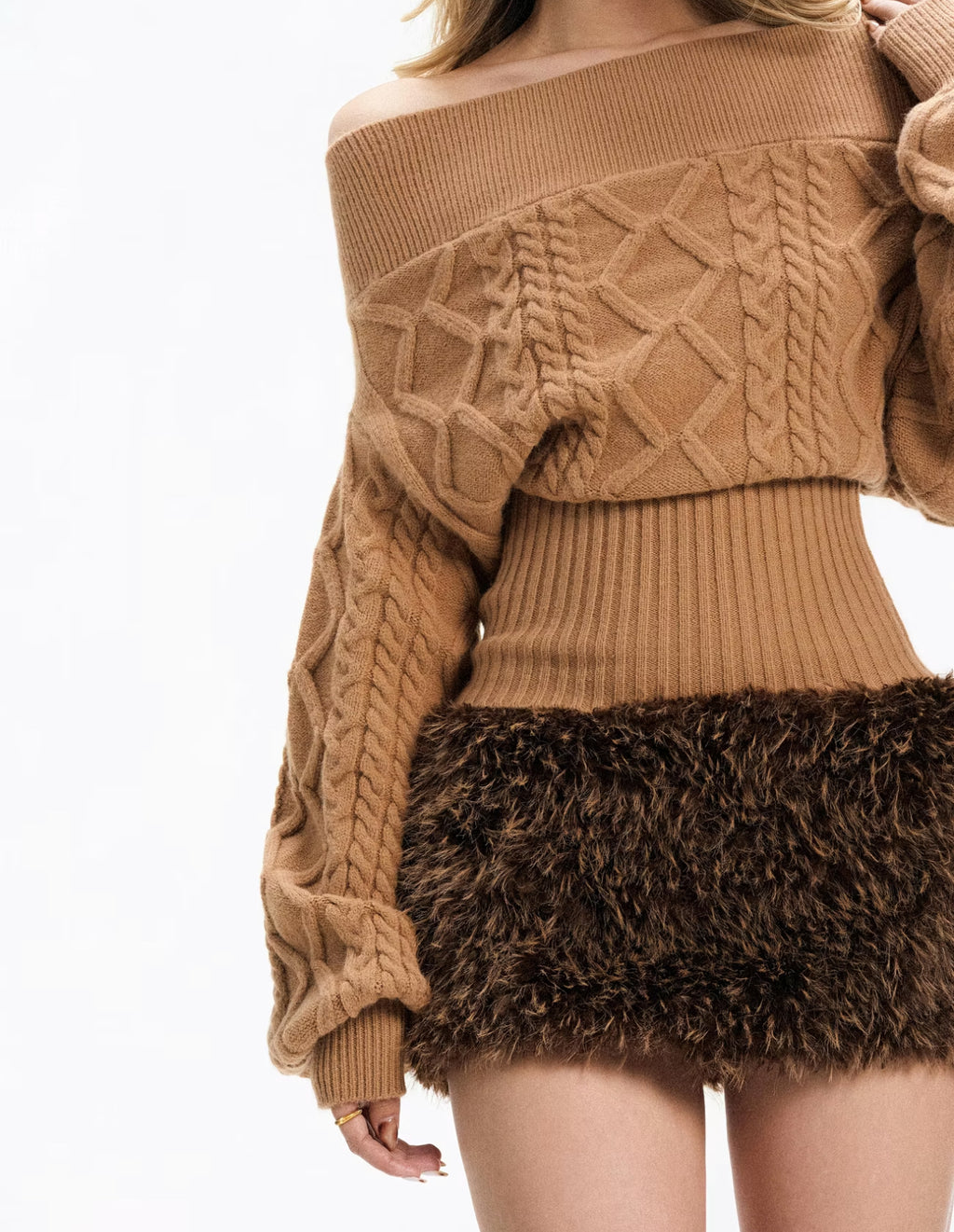 Women's Vintage Off-Shoulder Cable Knit Cropped Sweater | Slim Fit Autumn & Winter Jumper
