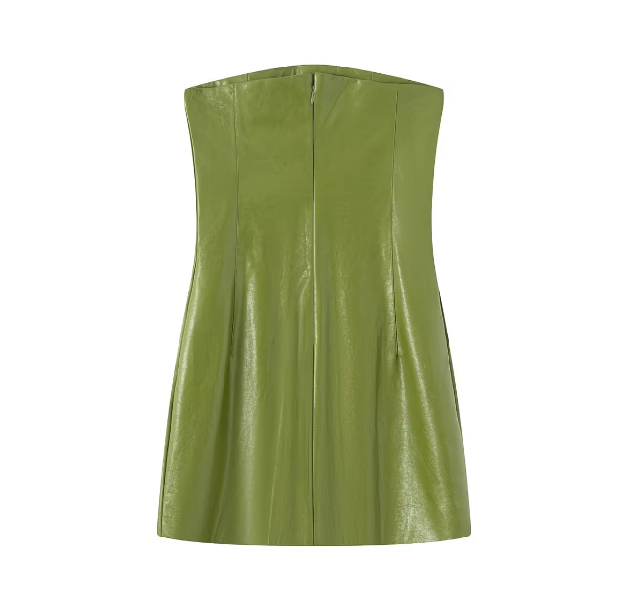 Sienna Faux Leather Strapless Mini Dress & Oversized Jacket Set – Olive Green