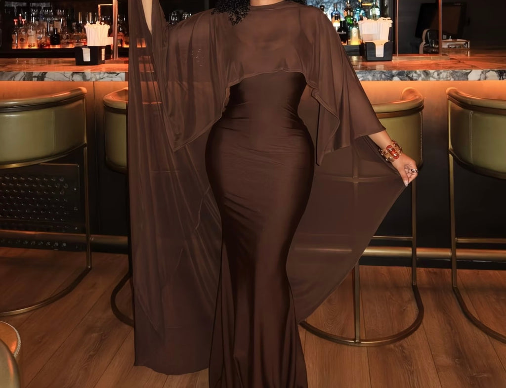 Seraphina Chocolate Cape Maxi Dress