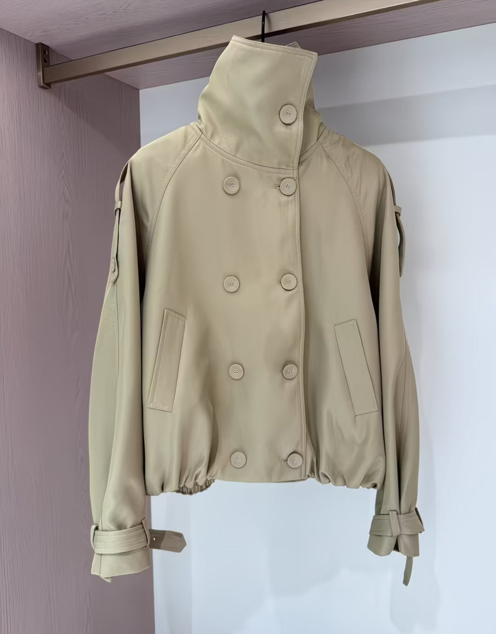 Women’s Double-Breasted Trench Coat with Stand Collar – Elegant Long-Sleeve Streetwear Jacket for Autumn & Winter