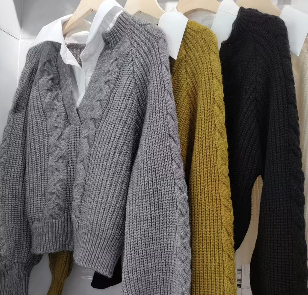 Women’s Shirt Collar Sweater – Elegant Autumn & Winter Casual Knit Pullover