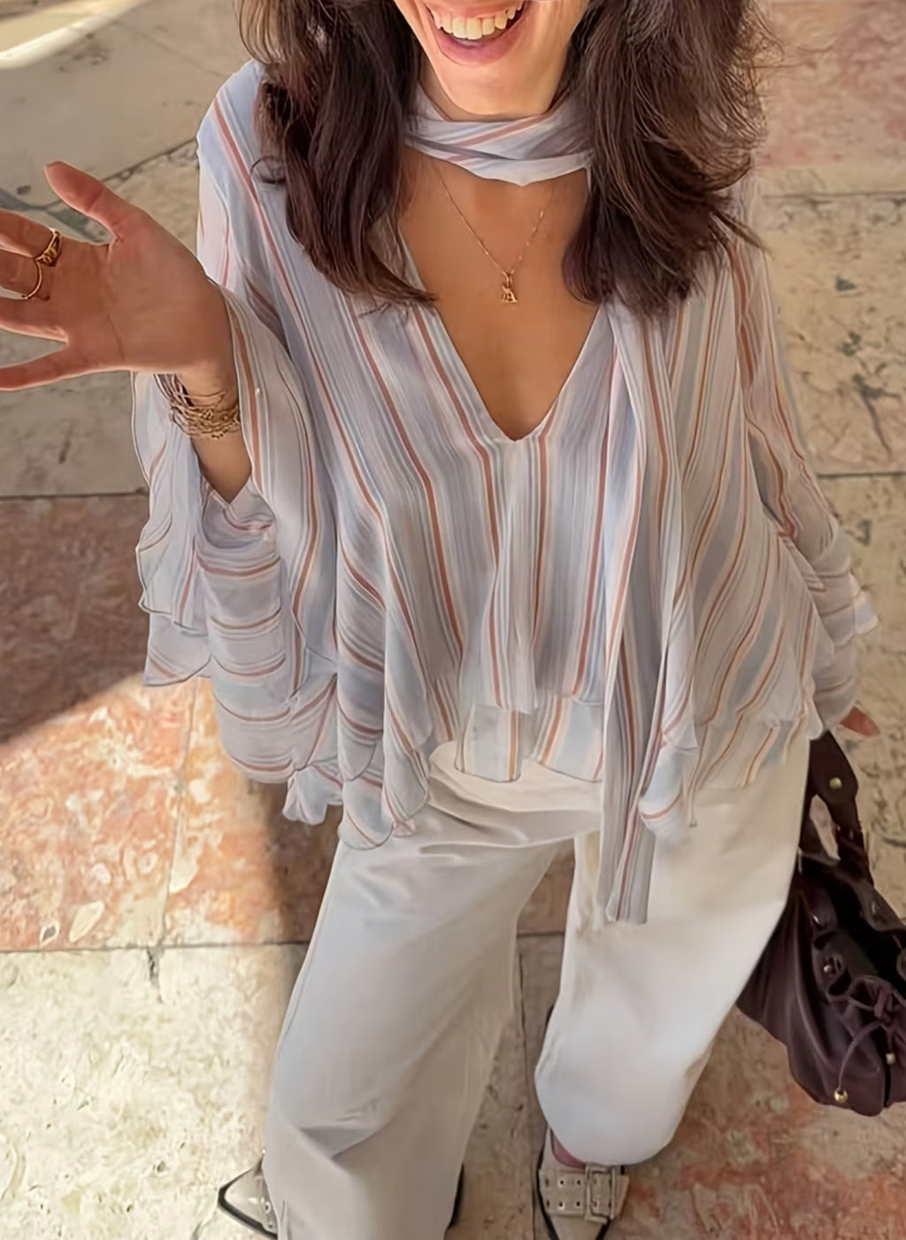 The Cabe Paris Stripe Tie-Front Blouse