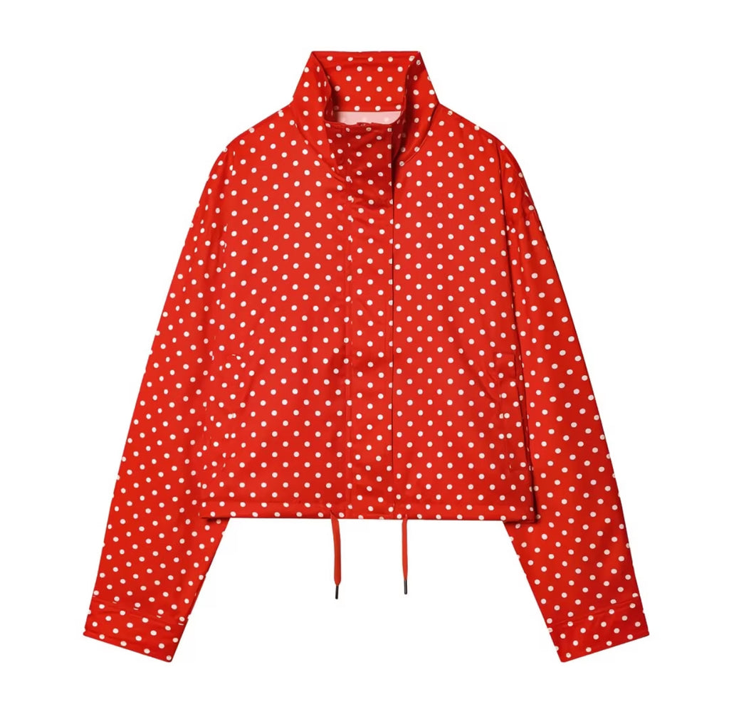 Elegant Polka Dot Full-Zip Jacket & Shorts 2-Piece Set – Stylish Spring, Summer & Autumn Outfit