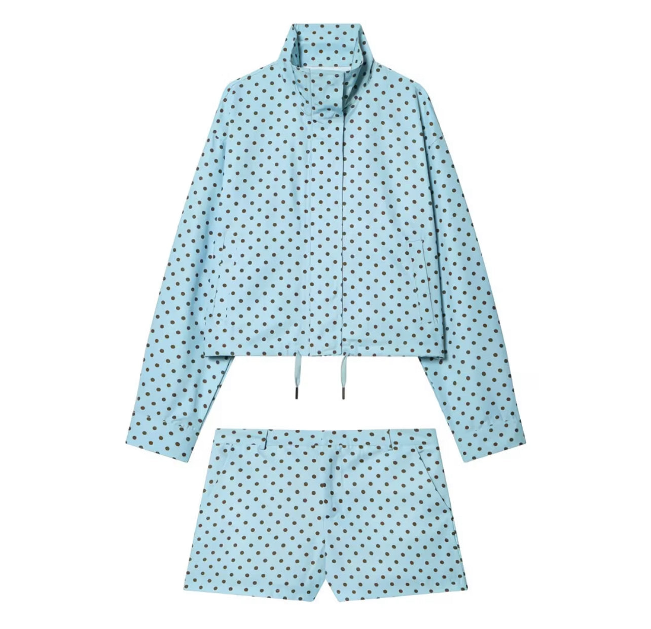 Elegant Polka Dot Full-Zip Jacket & Shorts 2-Piece Set – Stylish Spring, Summer & Autumn Outfit