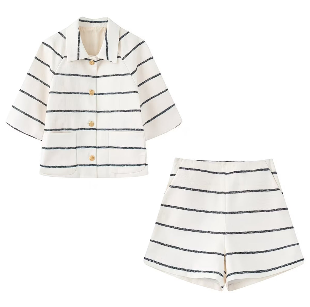 Women's Textured Stripe Short-Sleeve Jacket