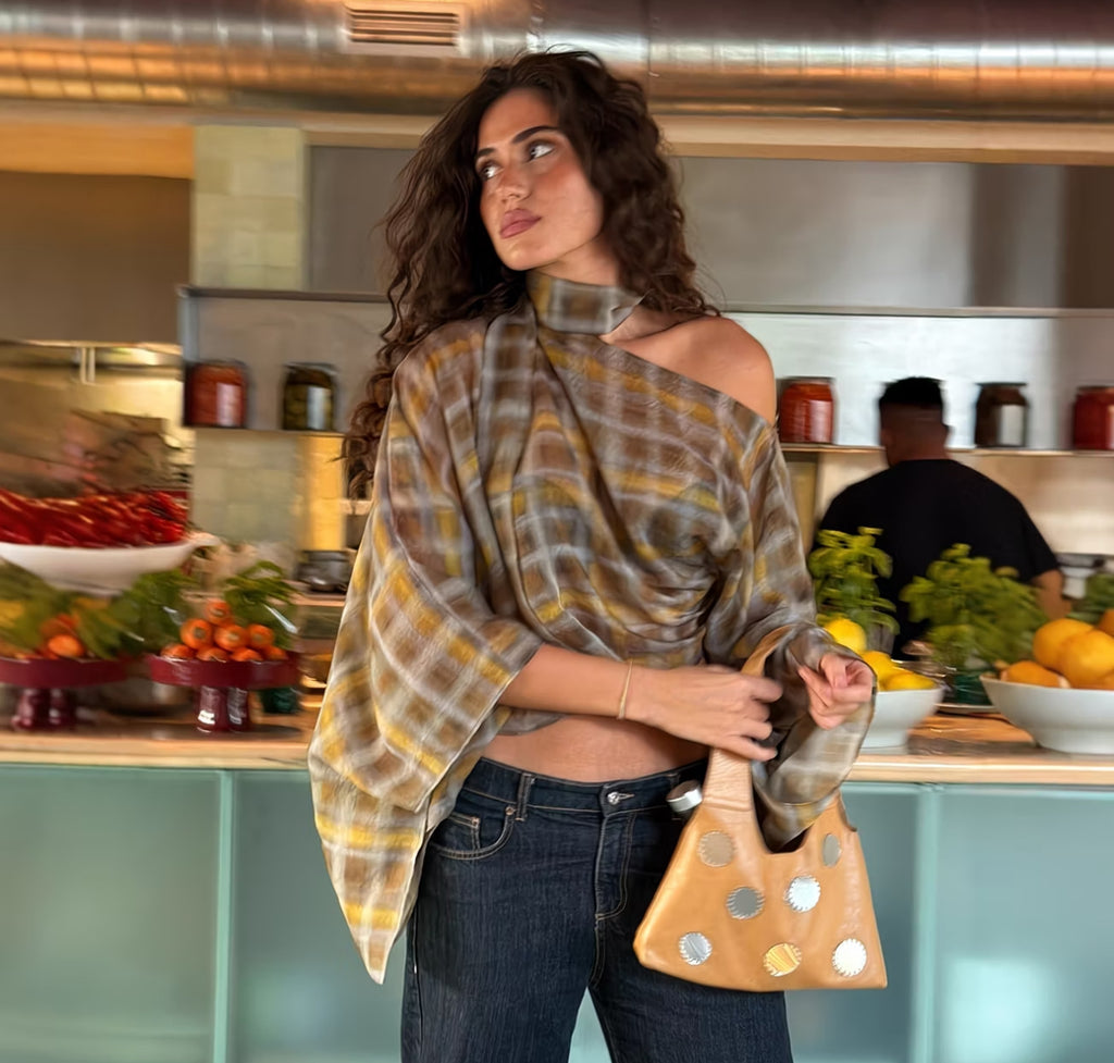Women's Plaid Batwing Scarf Shawl – Round Neck Beach Cover-Up Top