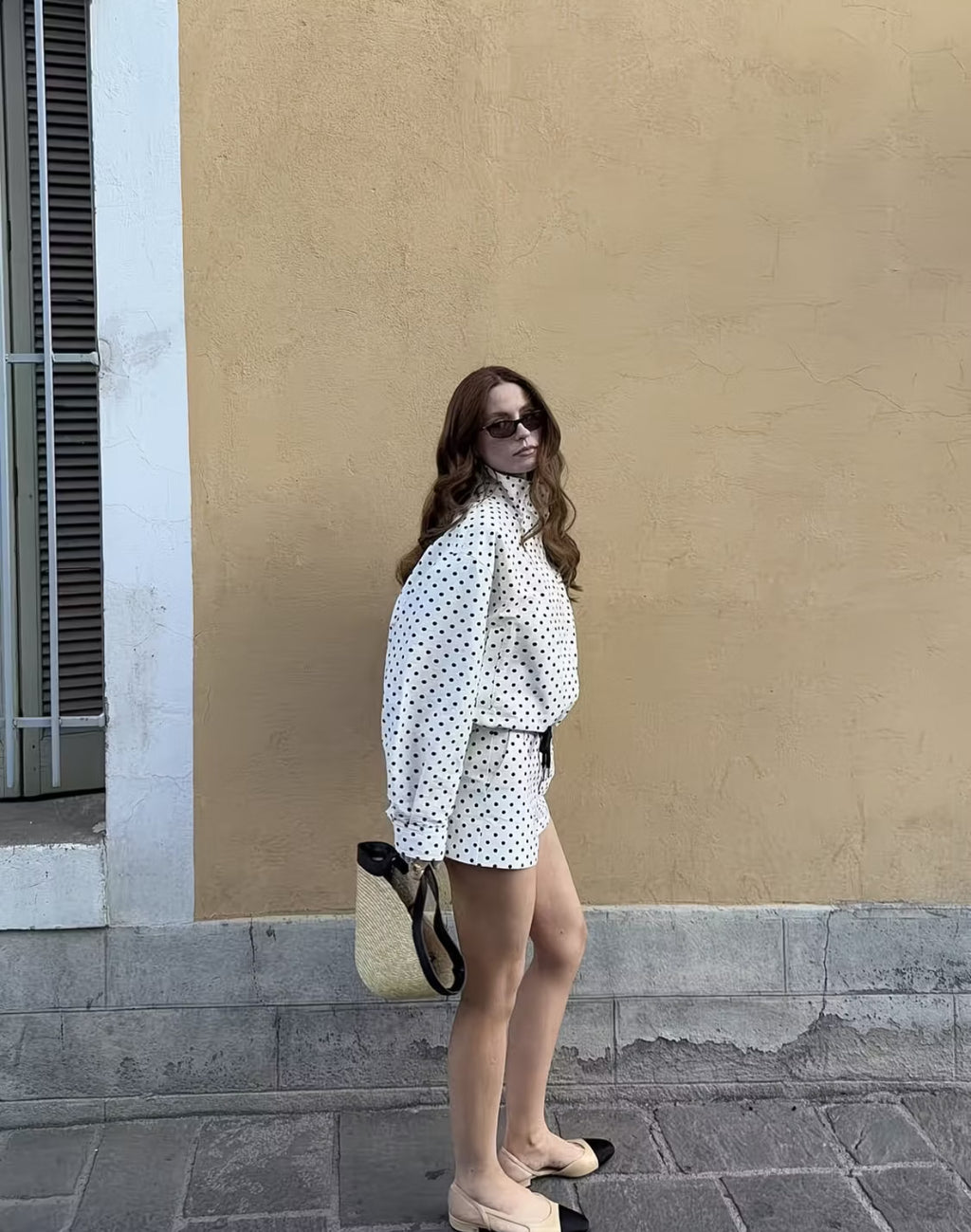 Elegant Polka Dot Full-Zip Jacket & Shorts 2-Piece Set – Stylish Spring, Summer & Autumn Outfit