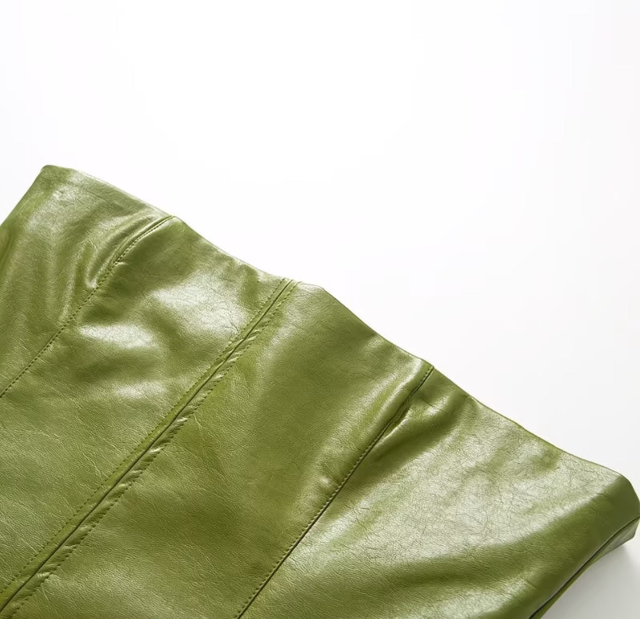 Sienna Faux Leather Strapless Mini Dress & Oversized Jacket Set – Olive Green