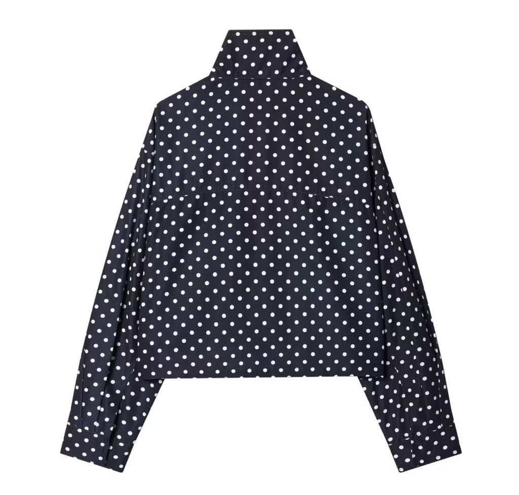 Elegant Polka Dot Full-Zip Jacket & Shorts 2-Piece Set – Stylish Spring, Summer & Autumn Outfit