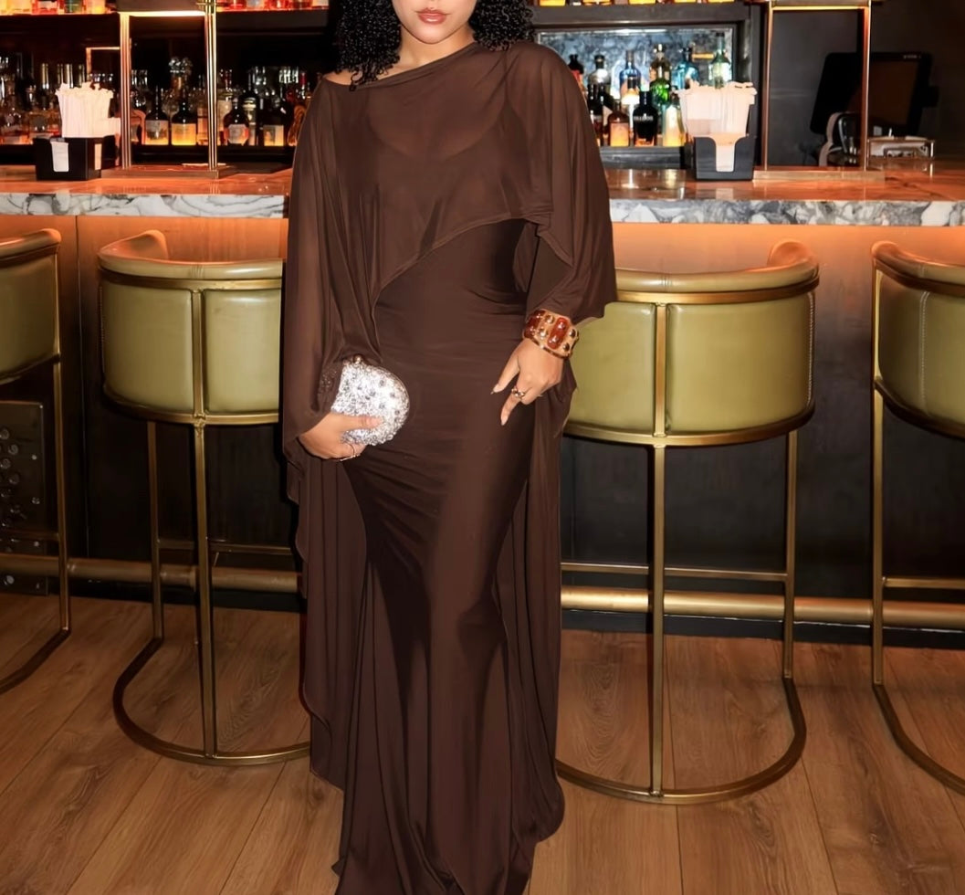Seraphina Chocolate Cape Maxi Dress