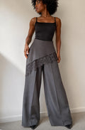 Luna Lace Overlay Wide-Leg Pants – Charcoal Grey