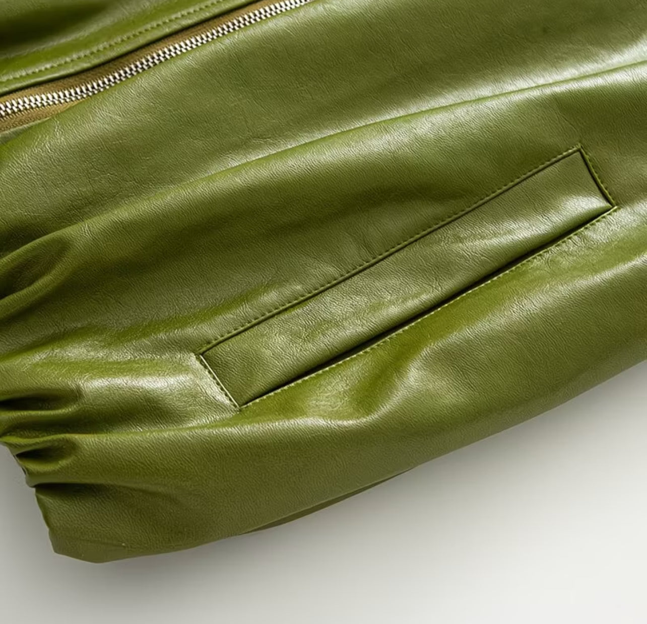 Sienna Faux Leather Strapless Mini Dress & Oversized Jacket Set – Olive Green