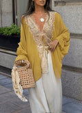 Women's Eyelash Knit Lace V-Neck Cardigan with Front Tie & Batwing Sleeves – Lightweight Beach Cover-Up