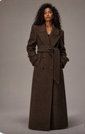 Women's Long Belted Double-Breasted Trench Coat – Elegant Winter Maxi Overcoat